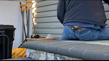 Preview 3 of Xxxhb Fuk - Grinding Massage Balls with Pelvis and thighs on Steps in Jeans