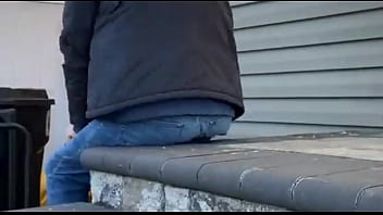 Preview 1 of Xxxhb Fuk - Grinding Massage Balls with Pelvis and thighs on Steps in Jeans