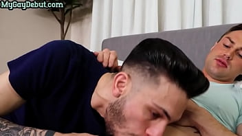 Preview 1 of Goddess Busted Orgasm - Hairy n skinny bottom assfucked by inked top on gay debut