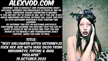 Preview 1 of Public Dick Flashinfg - Sexy Halloween witch Hotkinkyjo fuck her ass with huge dildo from mrhankey,  fisting &amp_ anal prolapse
