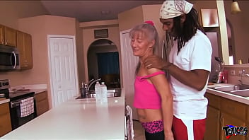 Preview 2 of Christy Canyon Sex - Athletic MILF gets rough fuck in the kitchen from her trainer&#039_s big black cock