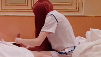Preview 3 of Www Iandansex Com - flight attendant Cosplay (part2) Blowjob and lotion handjob in bed