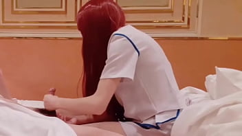 Preview 4 of Www Iandansex Com - flight attendant Cosplay (part2) Blowjob and lotion handjob in bed