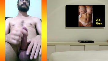Preview 3 of Hot Girl Porn Hd - Punheta e gozada vendo lindas mulheres na TV (I.A.)