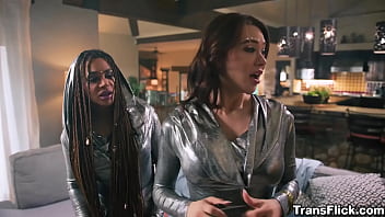 Preview 1 of Wild Milf With - Interracial hardcore trans SciFi anal sex with a cute blonde tranny,  Emma Rose and a sexy Latina tranny,  Eva Maxim!