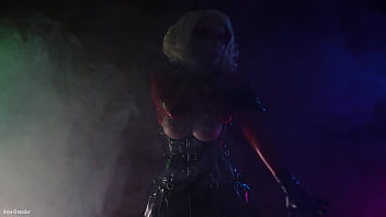 Preview 1 of Lelu Love Keeps On Riding - sexual pin up fetish model slowly teasing in oily shiny sex costume - halloween video (Arya Grander)