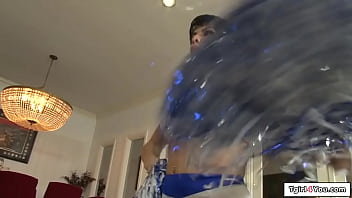 Preview 1 of Mom Tech Won - TS cheerleader Foxxy anal fucks in 3some