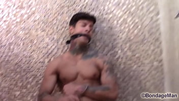 Preview 4 of Suzuki Pidio - Muscular guy in the shower handcuffed cumshoot gagged | PREVIEW