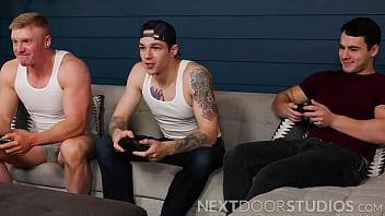 Preview 1 of Alnah Rea Sex - Ginger Sexy Muscle Spitroasted By Hunk Roomie&#039_s - Alex Tanner,  Jayden Marcos,  Danny Parker