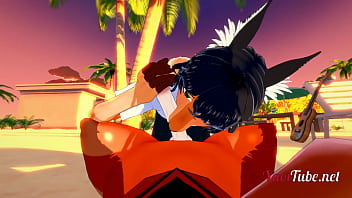 Preview 2 of Showervsex - Furry Yiff Yaoi Hentai 3D- 2 Dogs Blowjob in a beach with cum in his mouth - Hard Sex Animation Gay