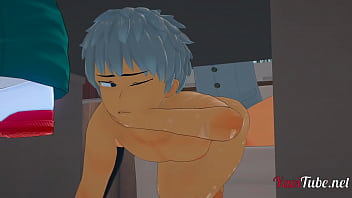 Preview 4 of Sexy Chudai Video Operated - Boku No Hero Yaoi 3D - Deku fucks Bakugou under the table while talking to Todoroki and Kaminari - Bareback Anal Creampie
