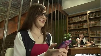 Preview 1 of Litter People Sex - Mistress sucks and fucks TS in library