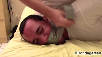 Preview 4 of Double Role - Victor SockGagged and TapeGagged tight and captured with socks inside his mouth wrapped the tape around his head PREVIEW