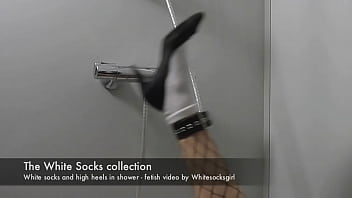 Preview 1 of Hous Wife Sex Boyfrend - Wet white socks and high heels in shower.