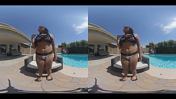 Preview 2 of Nude Girls Periods Xxx - Ebony Teen dancing poolside in VR180 5k - More at MyEroticVR