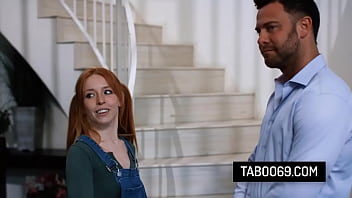 Preview 1 of School Sex Vodeo - Hot redhead stepdaughter Madi Collins getting double penetrated by a social worker and her stepdad