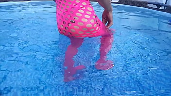 Preview 2 of Small Sister And Brother Desi - Sissy in pink,  butt plug and pool