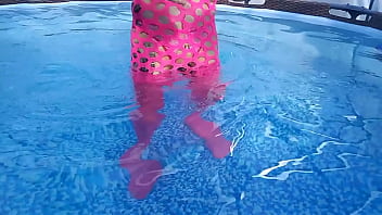 Preview 1 of Small Sister And Brother Desi - Sissy in pink,  butt plug and pool