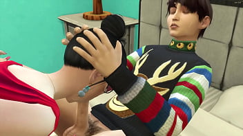 Preview 3 of Silpek Sexy Videos - Japanese stepmom surprises her stepson with a blowjob on Christmas night