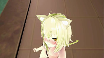 Preview 1 of Son Gets Jealous - Nekomata Okayu Hentai Dance Hololive Underwear Cat Girl Mmd 3D Blonde Hair (CLIP)