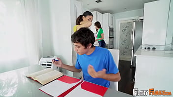 Preview 1 of Teen Pantyhose Feet In Flats - FILTHY FAMILY - Stepmom Lexi Luna FFM Threesome With Harmony Wonder &amp_ Ricky Spanish