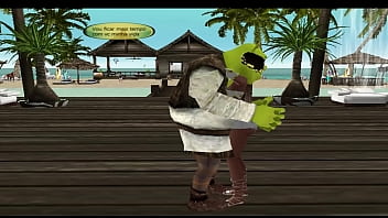 Preview 2 of Brother Convens Sister Sex - Shrek dando umas bitocas na novinha enquanto corno assiste