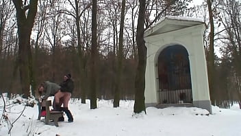 Preview 3 of Steve Hofmeyer - Horny blonde with perfect tits lets her shaved pussy fuck outdoor by old man with hard cock