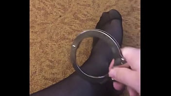 Preview 1 of Kelsi Monroe Hardcore Black - Pantyhose Gay Slave Shackling Himself