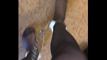 Preview 4 of Kelsi Monroe Hardcore Black - Pantyhose Gay Slave Shackling Himself