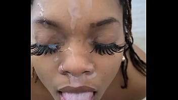 Preview 4 of Title Crim - Ebony thot smiles after getting big load on her face