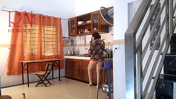 Preview 3 of Thai Vs Black Cock Craempi - Housewife in pantyhose in the kitchen. Naked maid gets an orgasm while cooking. c3