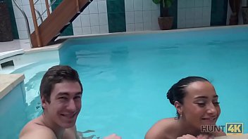 Preview 2 of Sanilion Xxx Bf School - HUNT4K. Junge b&ouml_se Schlampe saugt Schwanz und wird am Pool geknallt