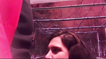 Preview 1 of Curvy Teen Has Hat On Head - Made a risky blowjob to a stranger in public after a snowstorm