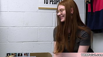 Preview 1 of Billie Star Hard Sofa 3 - Cute Irish college student chick busted as a shoplifter Turns out she is a cleptomaniac