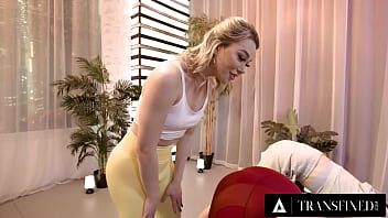 Preview 1 of Femdom Beats Cruel - TRANSFIXED - Trans Yoga Instructor Emma Rose Sneaky Hard Fucks Doggystyle Jewelz Blu During A Class