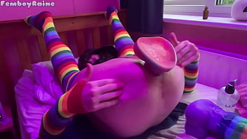 Preview 3 of Avtvx Com - Size Queen Femboy Raine stretched by HUGE TOYS!