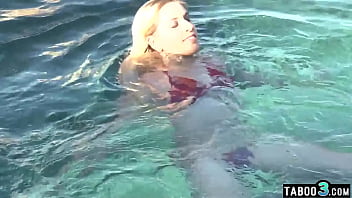 Preview 1 of Massage Turn Tosex Dick Woods - Blonde teen Niki Snow lets BBC stepdad to interracial fuck her by the pool
