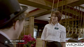 Preview 1 of Dick Slang Videos - Wicked - Wicked Magician Couple Have Hot Asian Waitress Watch Them Fuck Hard