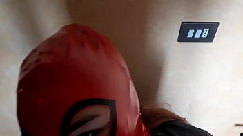 Preview 1 of B Cu Yong - Laura On Heels wears leather body,  boots over the knees and pantyhose. Rough blowjob deepthroat POV.