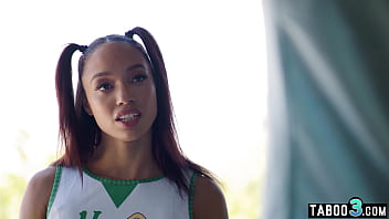 Preview 1 of Now Shexk - Petite ebony teen cheerleader Alexis Tae waited BF on his stepdads big dick