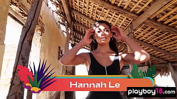 Preview 1 of Red Light Greenlight Cbt - Cute small titted asian Hannah Le stripping and taking a shower outdoor