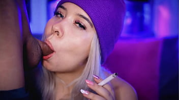 Preview 2 of Ass Liking Hard Cring - Colombian blonde gives her boyfriend a blowjob while smoking for the fans