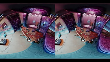 Preview 1 of Hvorzmxoi - VReal 18K Scissoring with glowing dildo and VR headset - Cyberpunk 2077 lesbian tribadism parody on tantra chair - featuring Judy Alvarez,  Panam Palmer