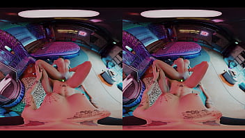 Preview 4 of Hvorzmxoi - VReal 18K Scissoring with glowing dildo and VR headset - Cyberpunk 2077 lesbian tribadism parody on tantra chair - featuring Judy Alvarez,  Panam Palmer