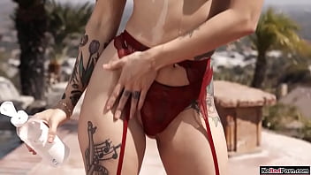 Preview 1 of Pornoilfast - Tattooed brunette is oiled up and fucked