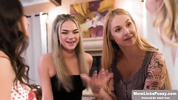 Preview 2 of Tube Cockl - Lovely milf blonde licks three horny teens