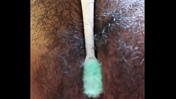 Preview 2 of Husband Films Real Wife Cumming - hairy latina playing with vibrating tooth brush p 1