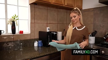 Preview 1 of Sylvia Mcfarland 70s Ebony Big T - Hot blonde stepdaughter Riley Star instead of helping her stepmom Angelina Moon in the kitchen she fucks with her stepdad