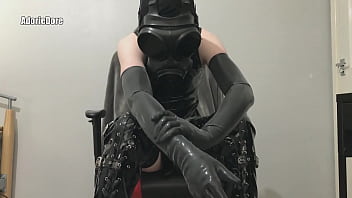 Preview 1 of Beez Pirn - Gas mask and shiny ruined orgasm fun