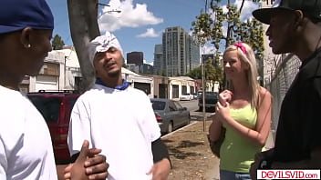 Preview 1 of Red Suit Wife Desi - DevilsVid.com - A blonde teen gangbanged by 3 black men